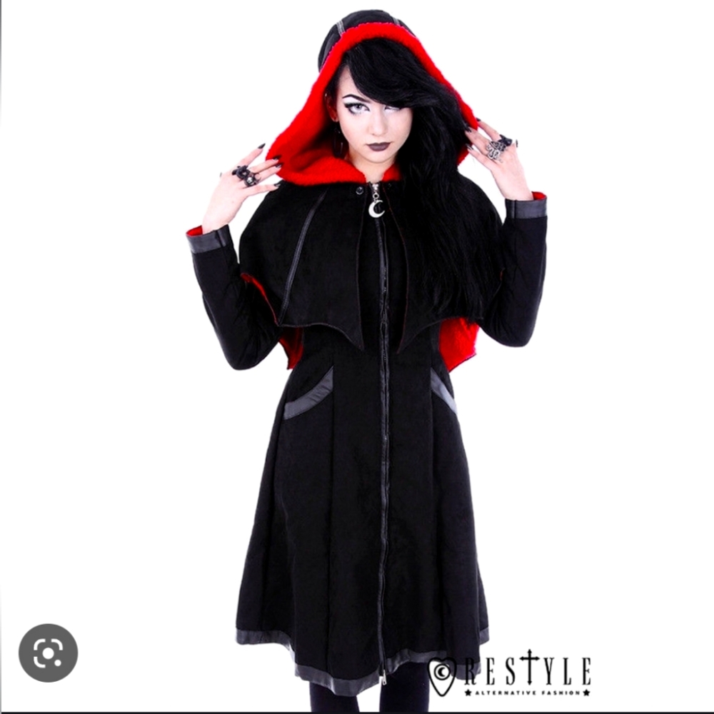 Restyle Black&Red hooded Bat Coat. Fabulous winter coat with Oversized Hood 3XL